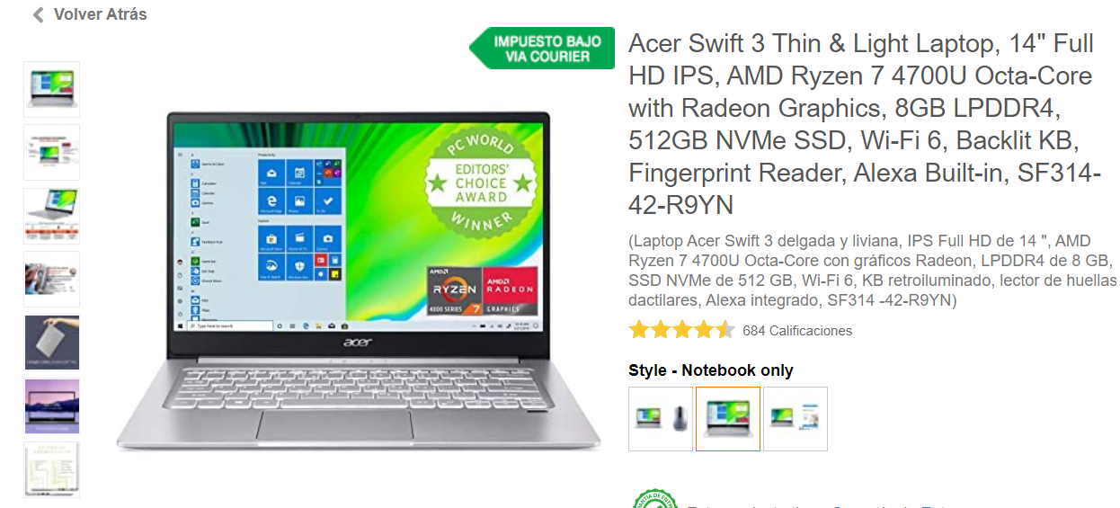 Acer Swift 3 Thin & Light Laptop, 14" Full HD IPS, AMD Ryzen 7