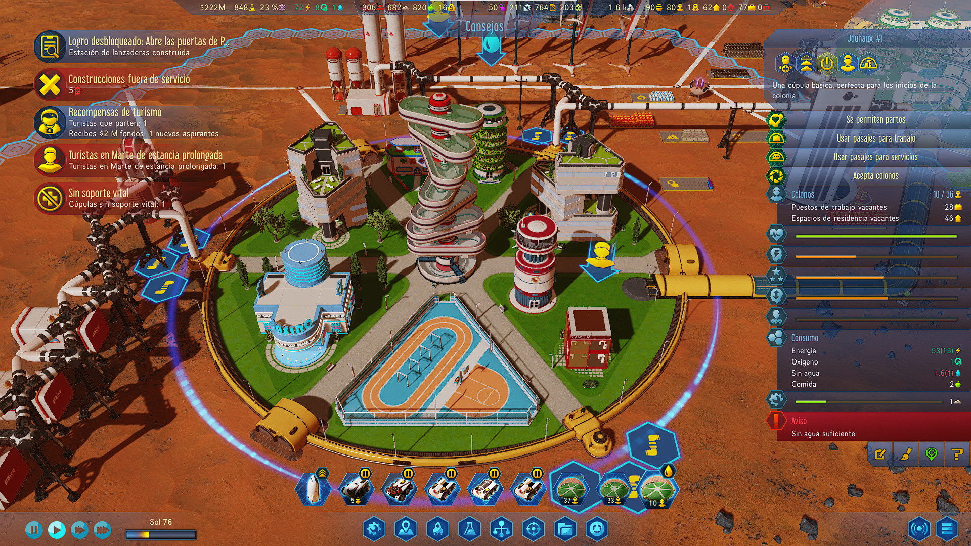 Administración de una de las cúpulas habitacionales de Surviving Mars