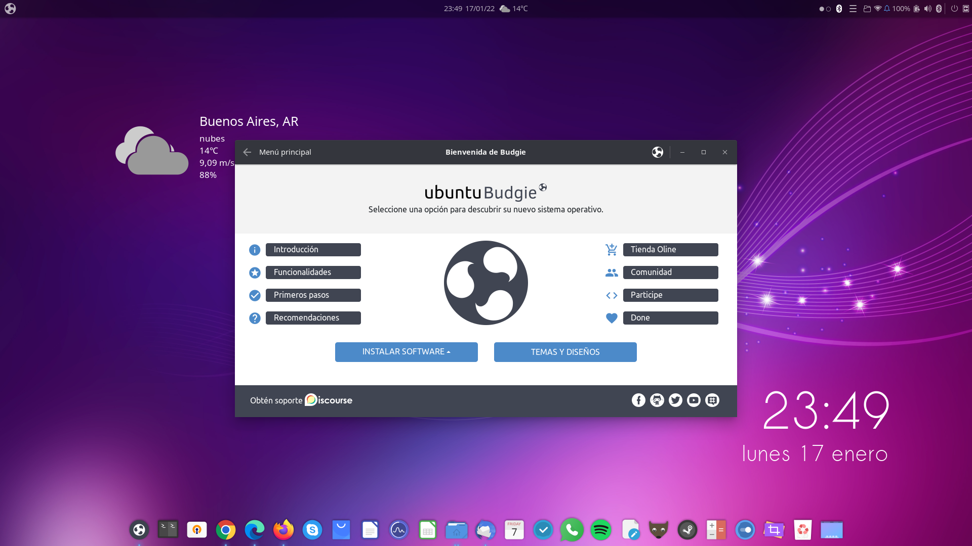 Pantalla de bienvenida de Ubuntu Budgie