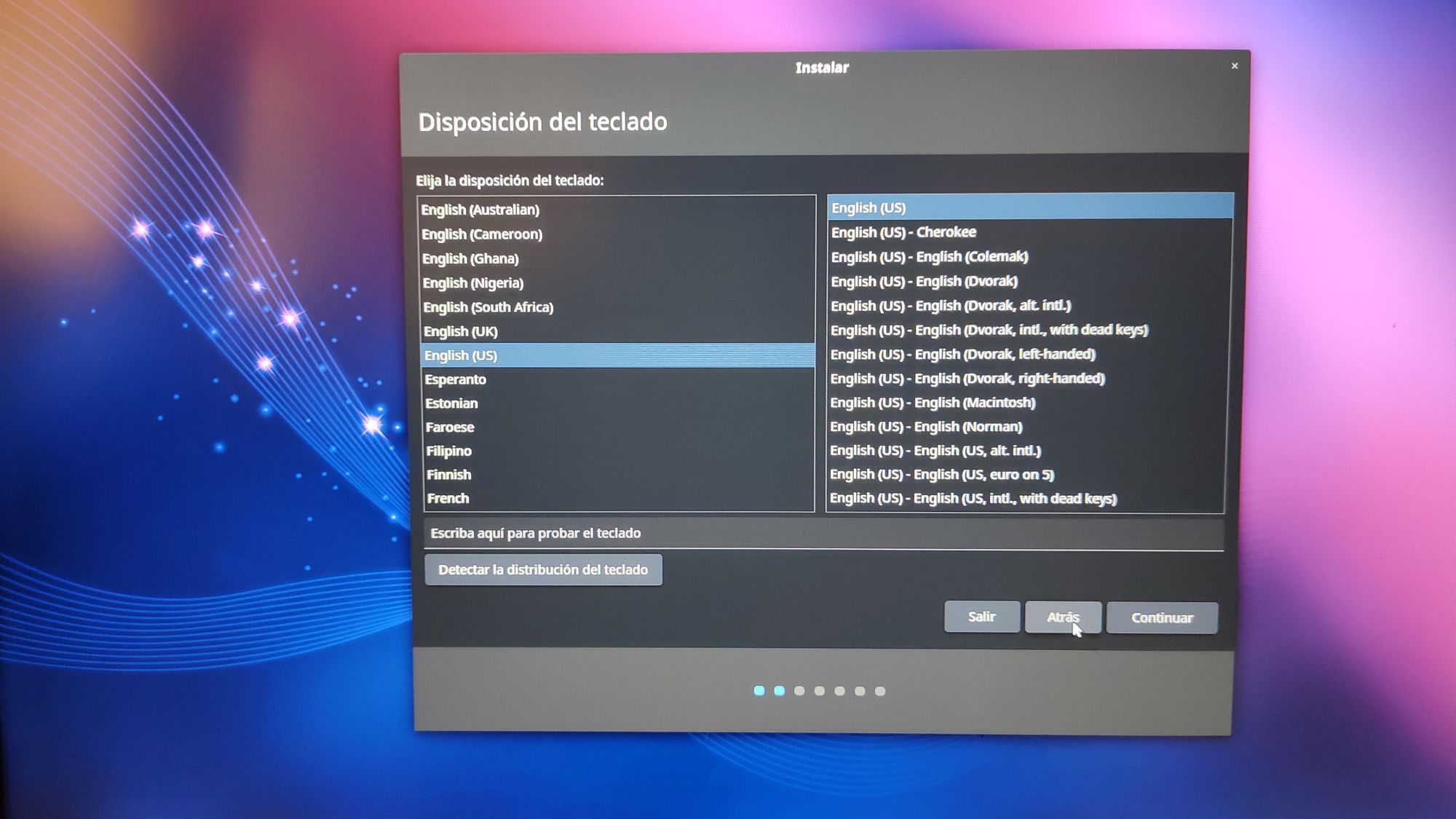 Eligiendo la disposición del teclado de la Laptop en Ubuntu Budgie