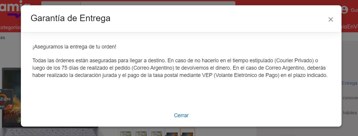 Garantía de entrega de Tiendamia