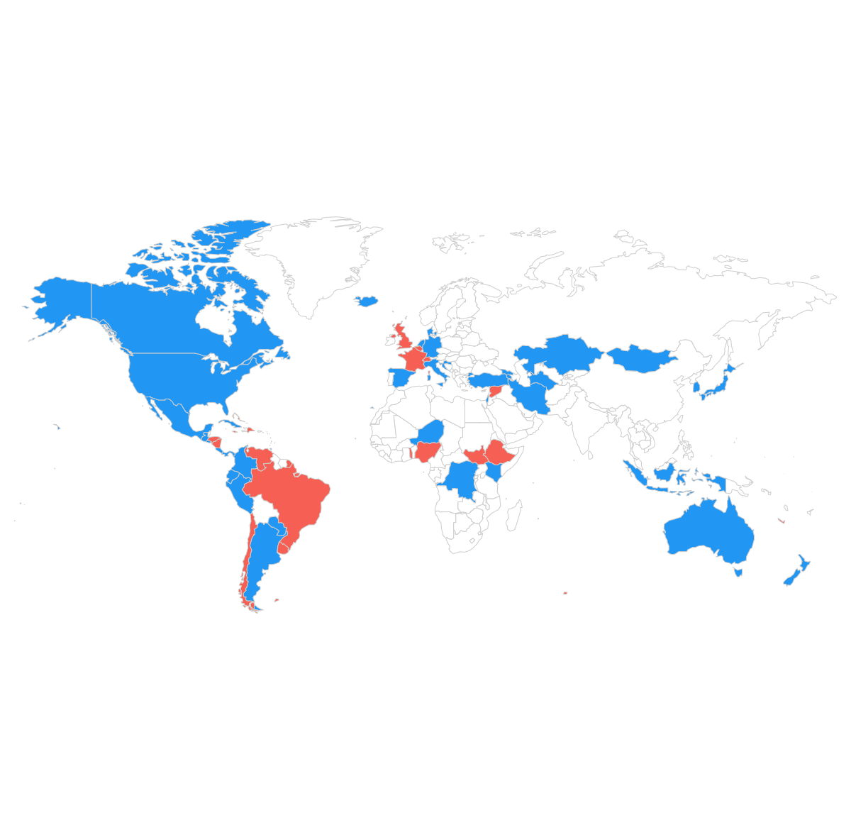 ApruebenLaLeyBasesYA Vs #NoALasFacultadesDelegadas por paises hasta las 20 horas.