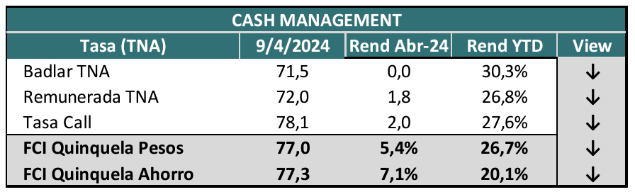 Rendimientos Cash Management FCI MegaQM 