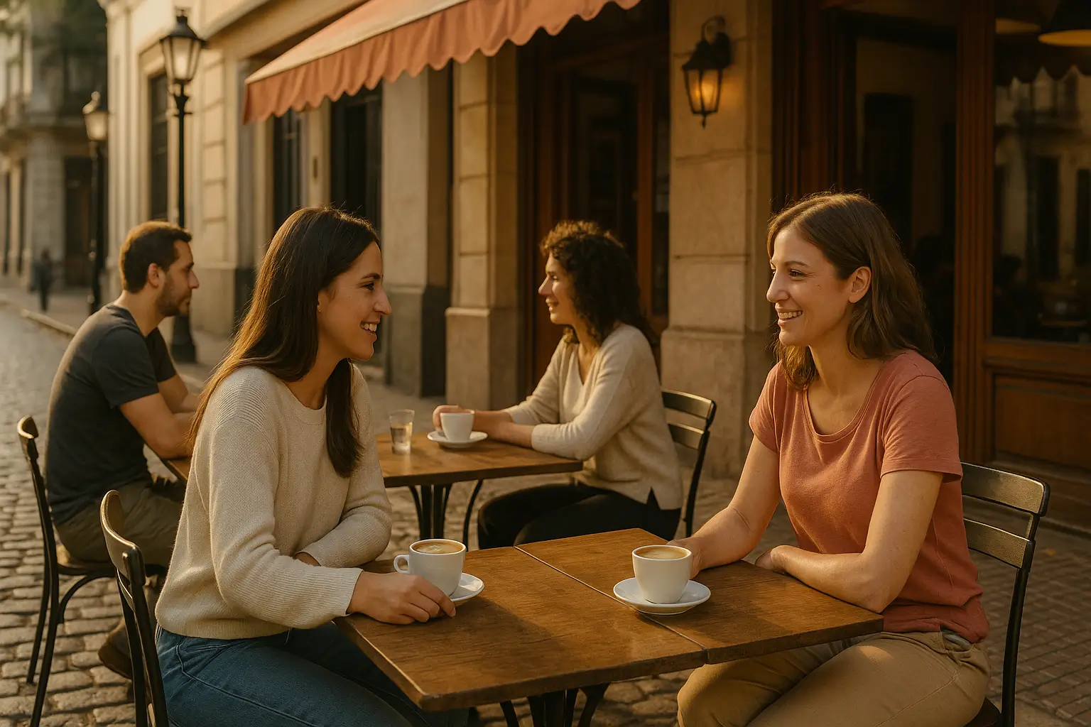 San Telmo: terraza, adoquines y taza de café lenta