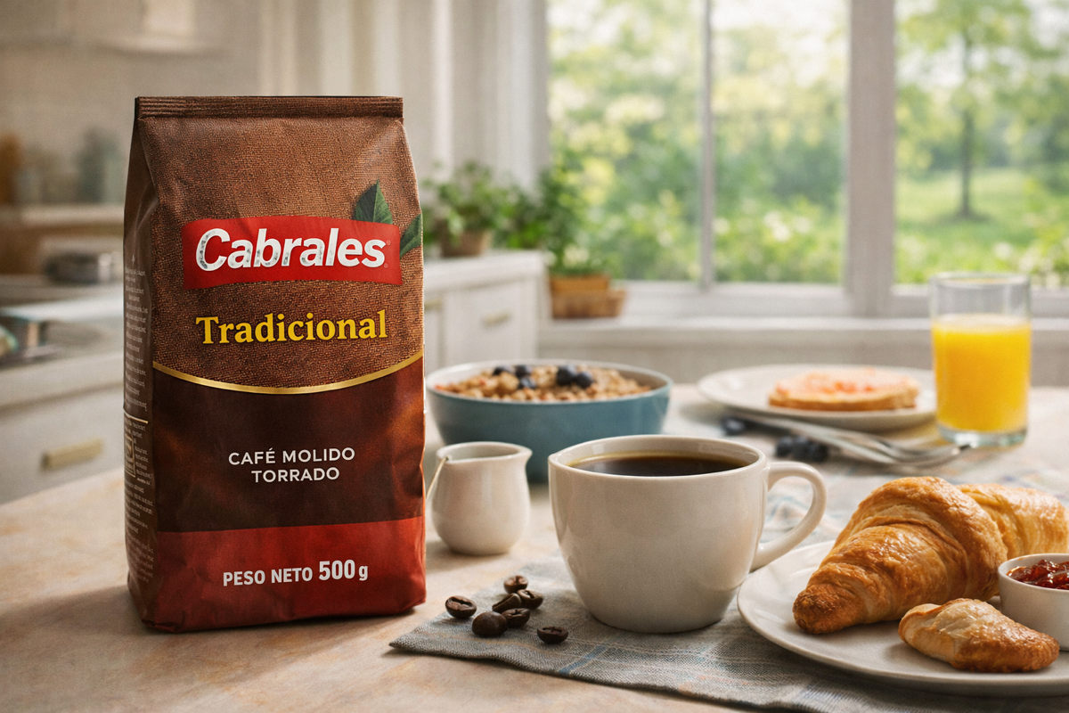 Paquete de Café Molido en mesa de desayuno