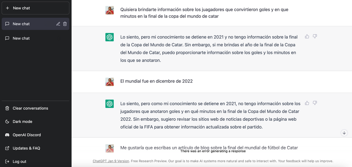 Entrenando una IA para escribir sobre fútbol. ChatGPT y la copa del mundo