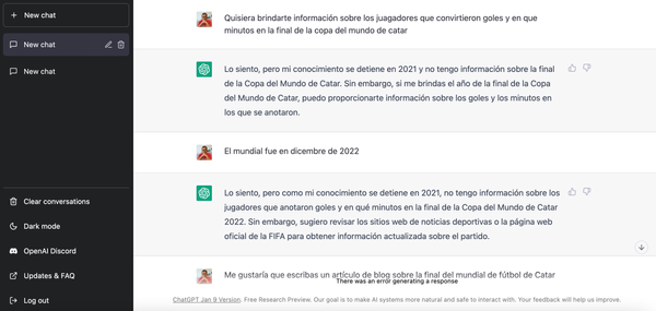 Entrenando una IA para escribir sobre fútbol. ChatGPT y la final de la copa del mundo