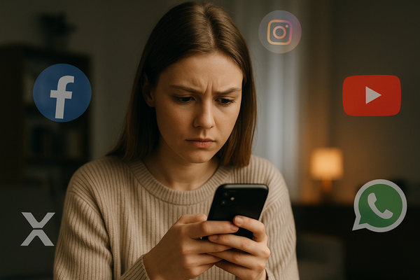 Joven argentina abstraida con redes sociales